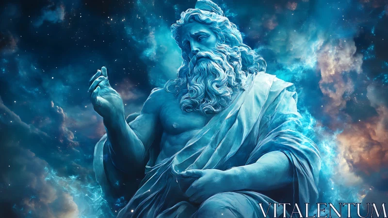 Cosmic marble god rests calmly within glowing star clouds