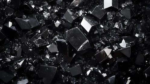 Black crystalline shards form dense reflective mineral surface