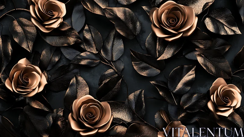 Metallic Roses Pirouette Against Shadows and Shimmering Leaves
