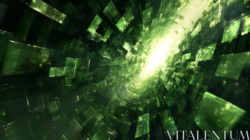 Futuristic Digital Tunnel with Green Matrix-Like Geometric Effects.
