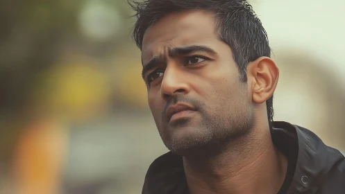 Cinematic male portrait in shallow depth of field study.