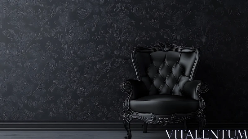 Black leather armchair anchors dark baroque interior scene