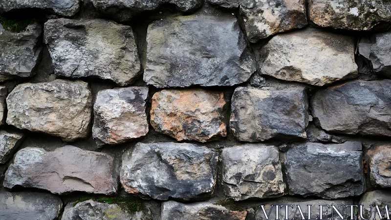 Close-up of rustic stone wall with natural texture pattern.
