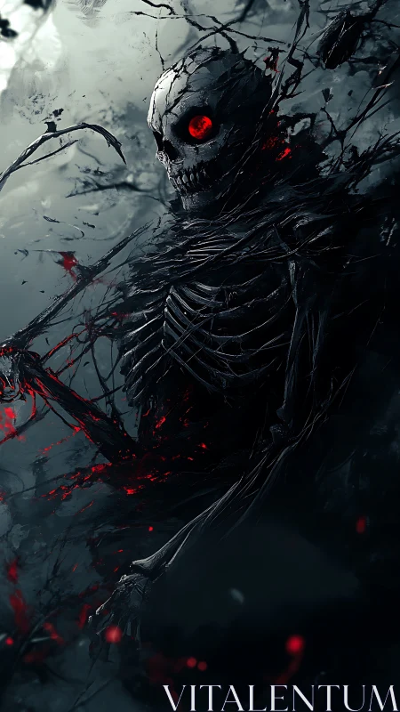 Skeletal humanoid figure rendered in dark digital illustration