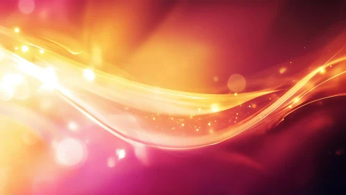 Curved light streaks move across warm orange and pink gradient