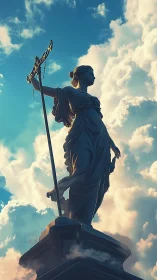 Graceful skyward statue bathed in glowing afternoon light.