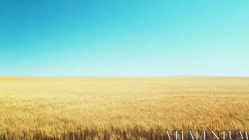 Minimal horizon wheatfield under expansive cyan sky.