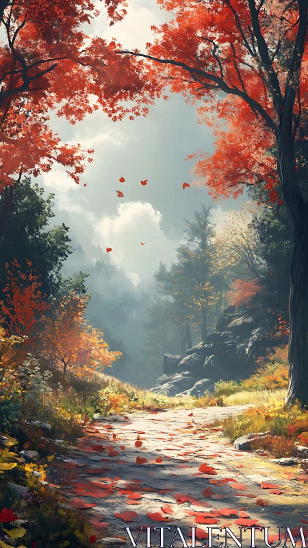 Crimson Canopy: Autumn's Enchanted Forest Passage.