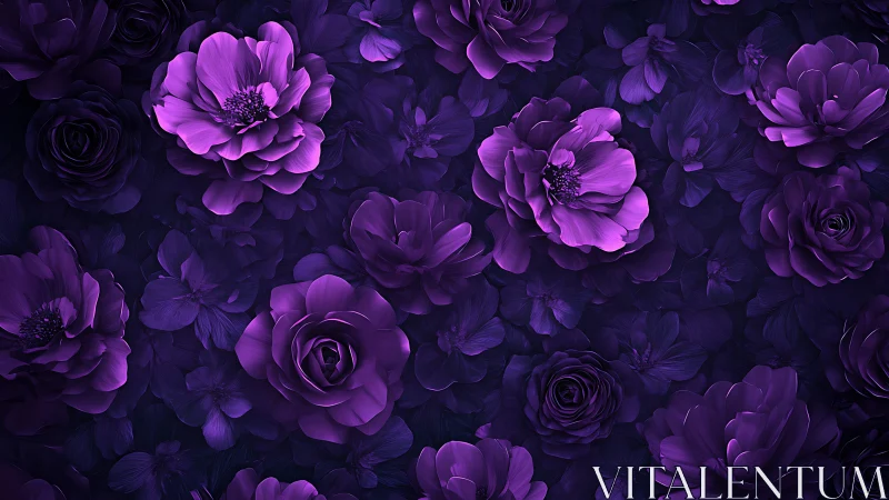 Purple Floral Composition with Layered Petals and Dark Background.