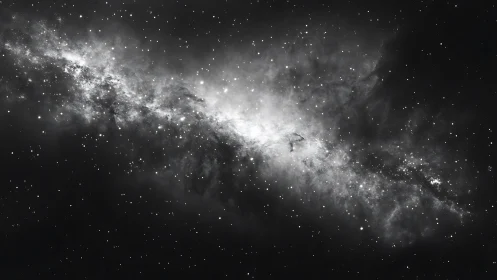 High contrast monochrome rendering shows dense star field