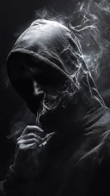 High-contrast hooded smoker rendered in dramatic side lighting