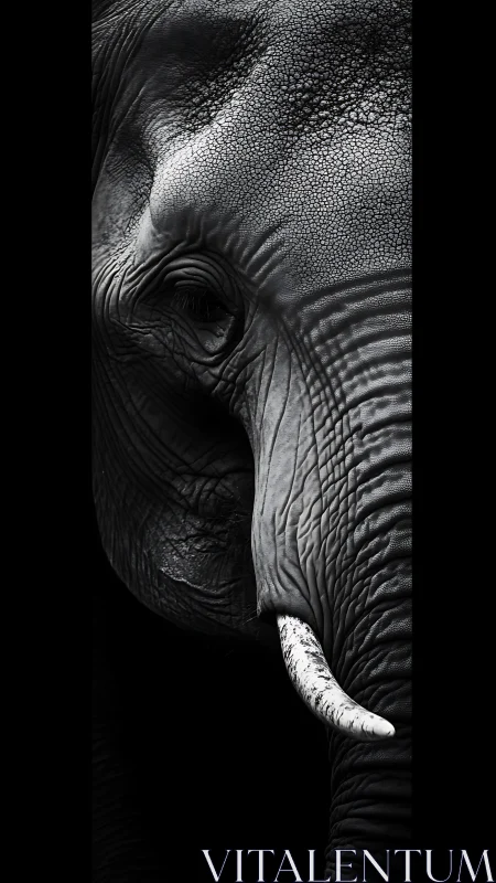 High-contrast monochrome close-up isolates elephant skin microtexture