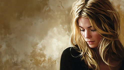 Softly lit blonde portrait in introspective side profile.