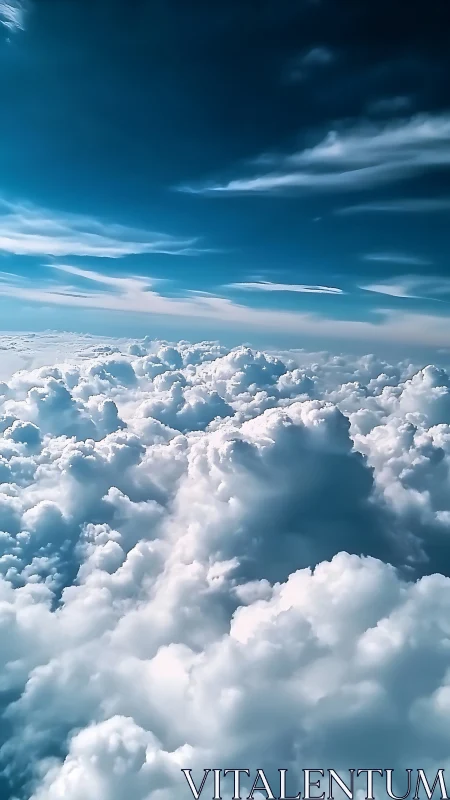 High-altitude cumulus cloudscape under deep cyan sky.