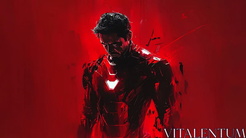 Angular red digital armor figure rendered with high contrast lighting