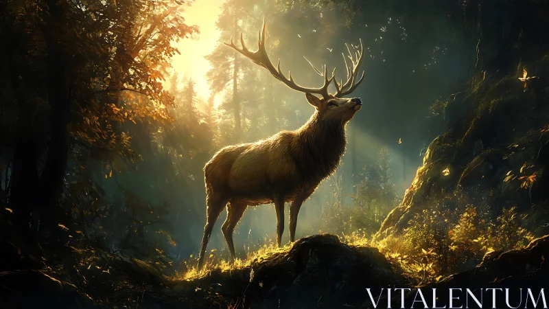 Forest monarch in sunrise armor of gold and quiet myth.