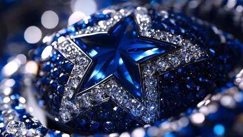 Midnight sapphire star nestled in twinkling crystals.