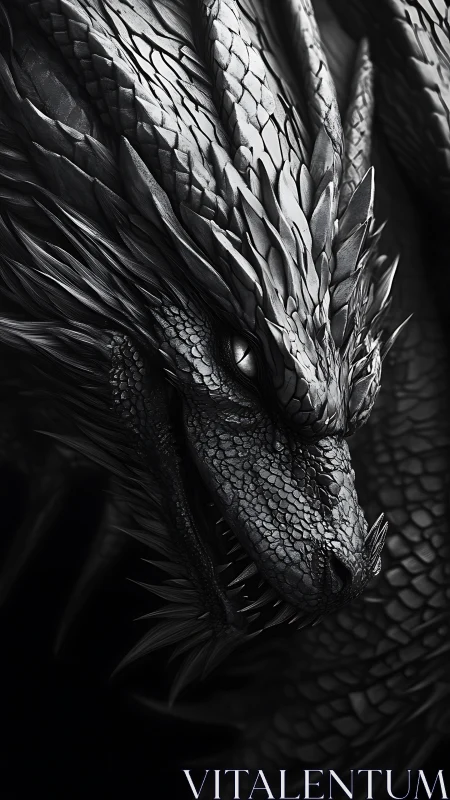 Midnight dragon coils through shadow, scales like forged steel