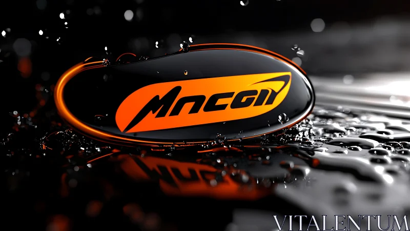 High-gloss orange logo capsule in dynamic liquid splash scene