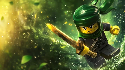 Emerald whirlwind warrior sprinting through glowing plastic storm.