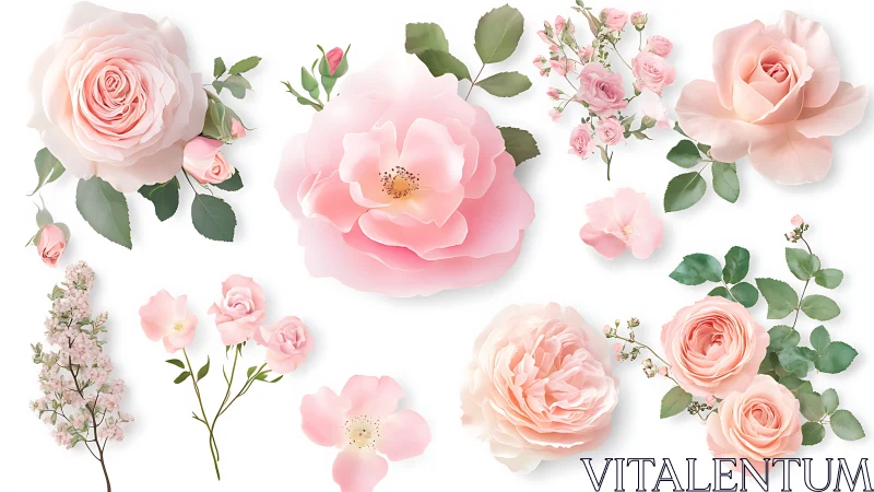 Blush botanicals: whispered petals & emerald secrets.