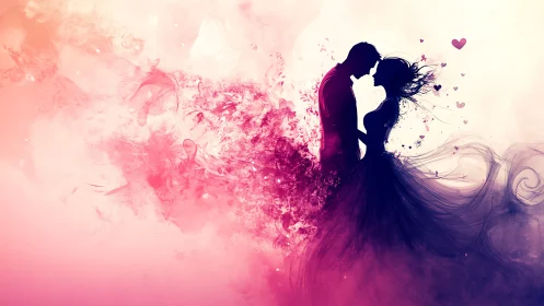 Couple Kissing in Watercolor Paint Explosion