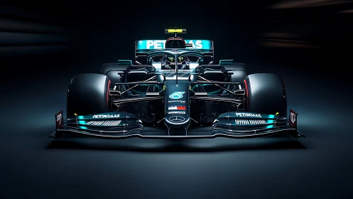 Hybrid Formula 1 race car rendered with cinematic studio lighting