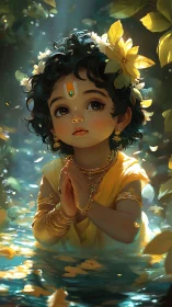 Gentle child in golden light offers a serene, heartfelt prayer
