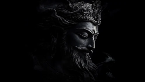 Rendered side profile shows ornate bearded deity figure