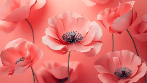 Coral Poppies in Soft Focus: Botanical 3D Rendering.