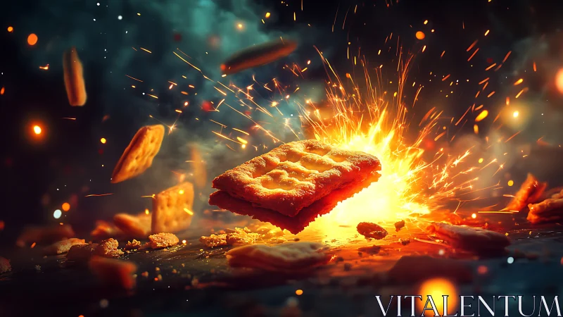 Explosive energy erupts from crystalline core amid fiery debris