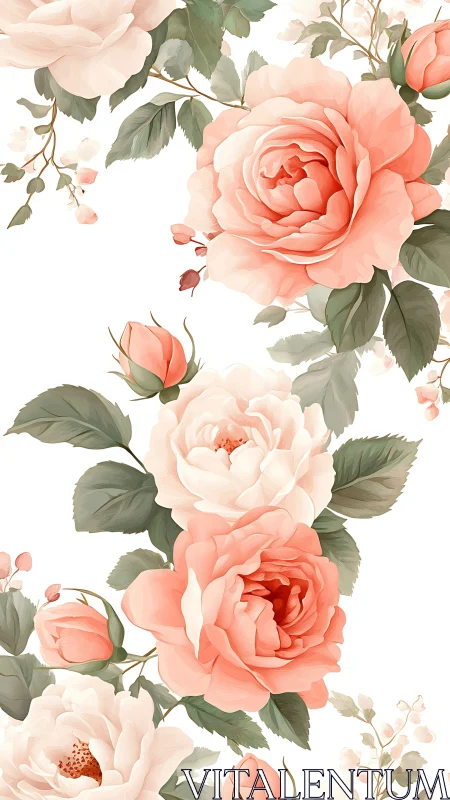 Layered Peony Composition with Soft Coral and Cream Botanical Elements