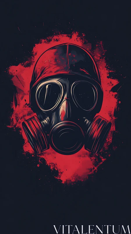 Gas mask illustration on red splatter background.