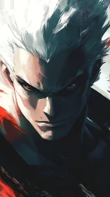 White flame haircuts the shadows while crimson eyes reckon