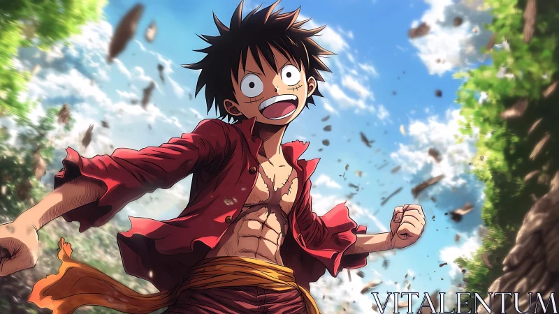 Dynamic shonen hero in high-energy anime motion field.