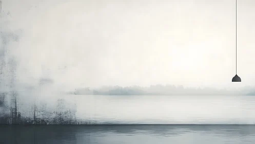 Minimal offshore horizon with suspended industrial pendant light.