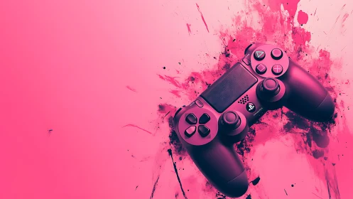 Vibrant game controller splashed across neon pink space.