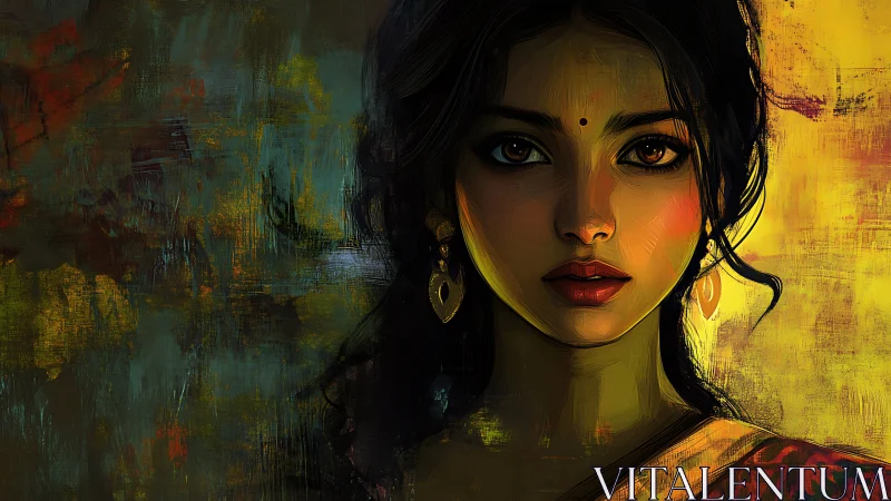 Luminous portrait of Indian woman in contrasting painterly light.