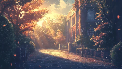 Golden-hour academy lane wrapped in whispering autumn light.