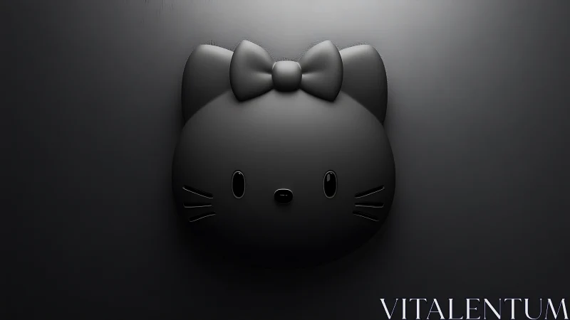 Minimal black cat face emblem with bow on dark background.