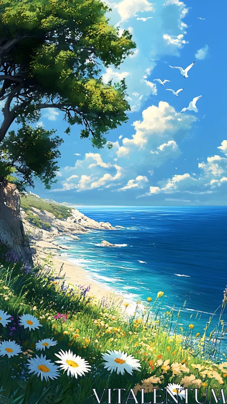 Wild daisies, bright surf, and daydreaming clouds in chorus.