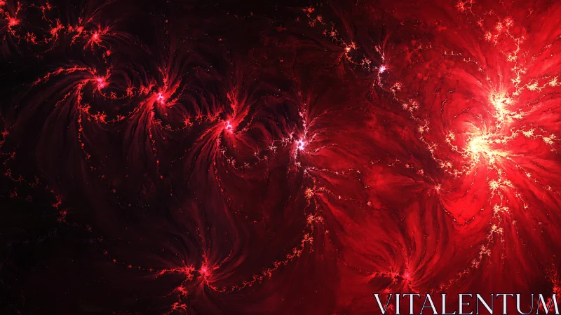Scarlet fractal nebula swirls ignite a cosmic energy storm