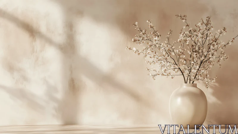 Soft sunbeams cradle cherry blossoms in a quiet porcelain vase