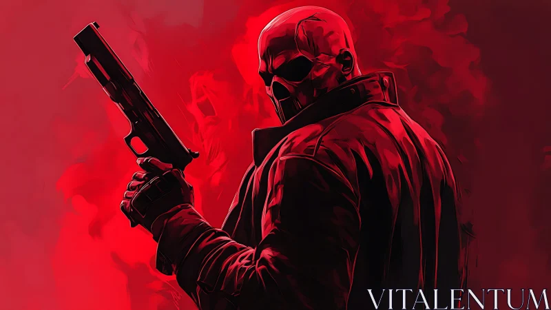 Crimson ballistic enforcer in high-contrast digital chiaroscuro.