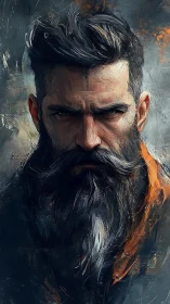 Digital portrait depicts bearded male subject with textured brushwork