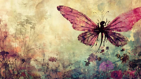 Dream-soaked butterfly drifting above a ghostly wildflower dusk.