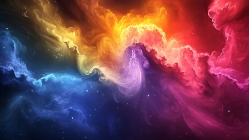 Colorful swirling nebula forms luminous abstract space cloud