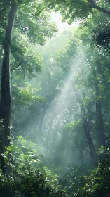 Misty Forest Canopy with God Rays.