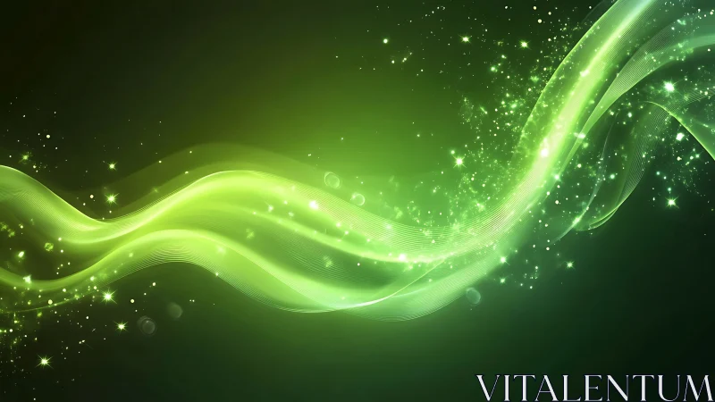 Luminous green energy wave arcs across deep digital space