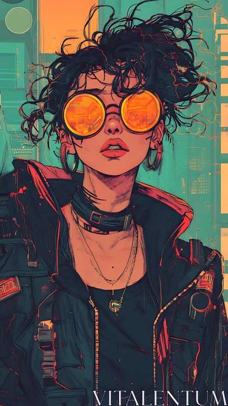 Electric city drifter gazes ahead through glowing goggles